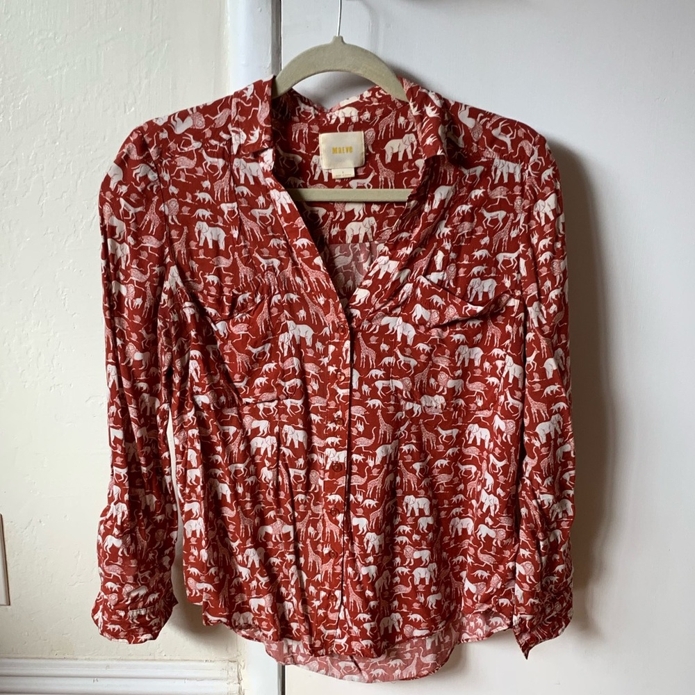 Button-down safari print blouse